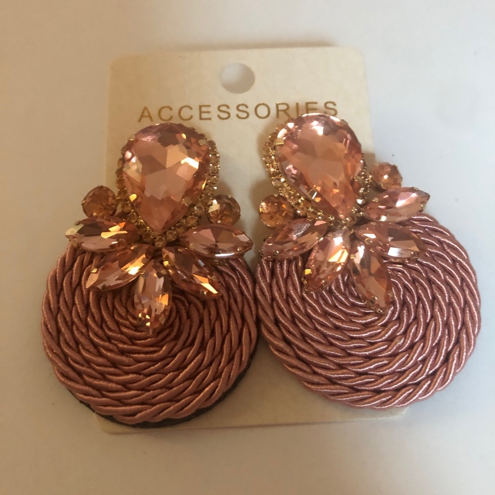 Women’s Large Glass Tear Drop Gem Earrings With Fabric Coil In Vintage Style
